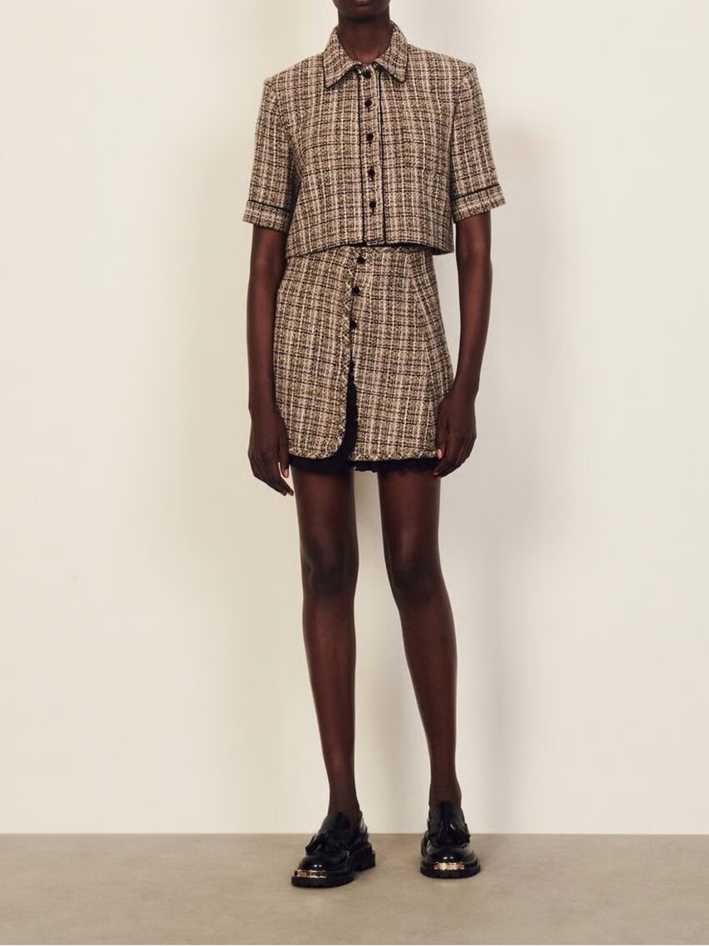 Sandro Multi Colored Plaid Tweed Skirt